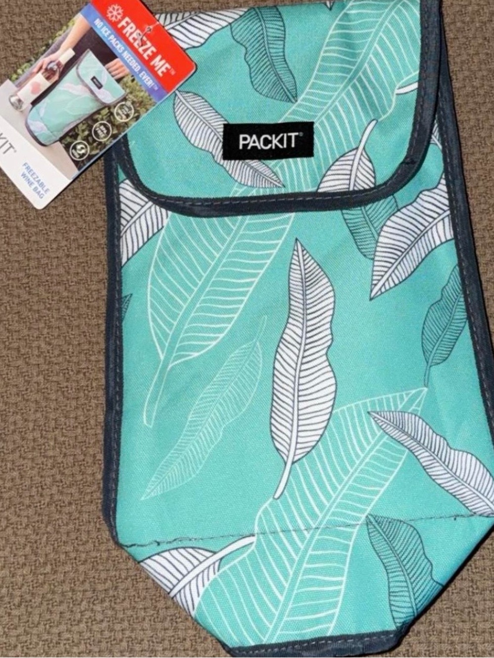 Pack it Teal Leaf Pattern Insulated freeze it cooler bag
